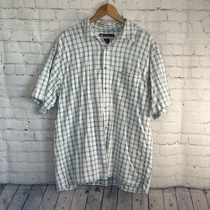 Big Dogs Shirt Mens Button Up Short Sleeve  Plaid Logo Green White size Large